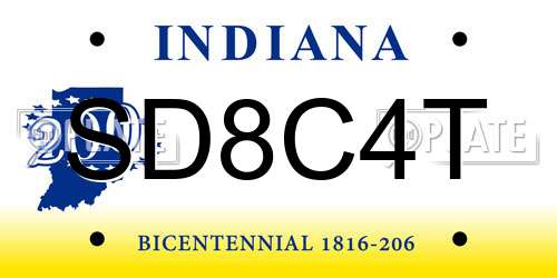 SD8C4T Indiana License Plate