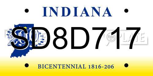 SD8D717 Indiana License Plate