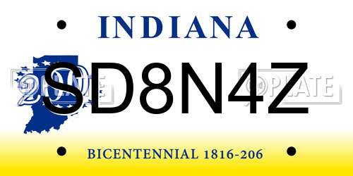 SD8N4Z Indiana License Plate