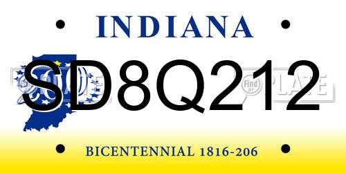SD8Q212 Indiana License Plate