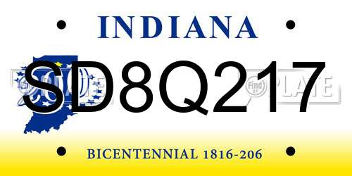 SD8Q217 Indiana License Plate