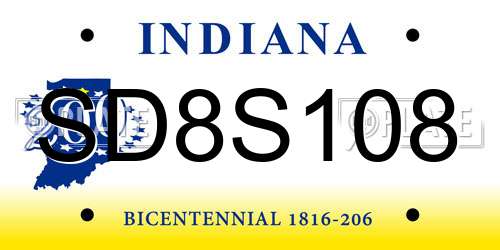 SD8S108 Indiana License Plate