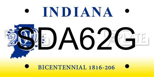 SDA62G Indiana License Plate