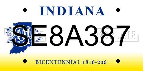 SE8A387 Indiana License Plate
