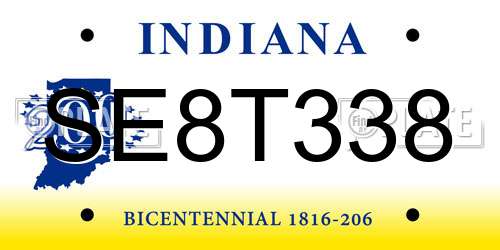 SE8T338 Indiana License Plate