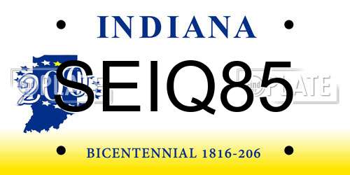 SEIQ85 Indiana License Plate