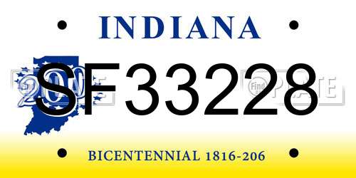 SF33228 Indiana License Plate