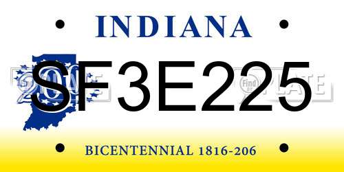 SF3E225 Indiana License Plate