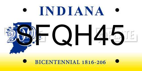 SFQH45 Indiana License Plate