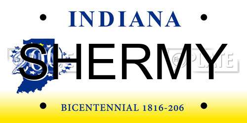 SHERMY Indiana License Plate