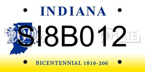 SI8B012 Indiana License Plate