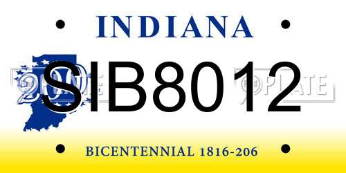 SIB8012 Indiana License Plate