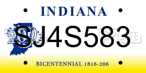 SJ4S583 Indiana License Plate