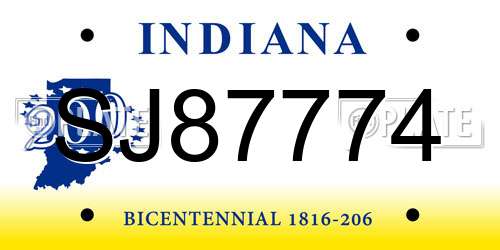 SJ87774 Indiana License Plate