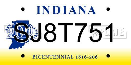 SJ8T751 Indiana License Plate