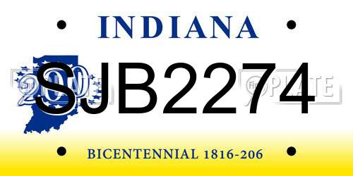 SJB2274 Indiana License Plate