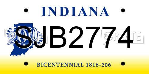 SJB2774 Indiana License Plate