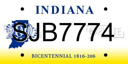 SJB7774 Indiana License Plate