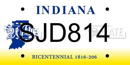 SJD814 Indiana License Plate