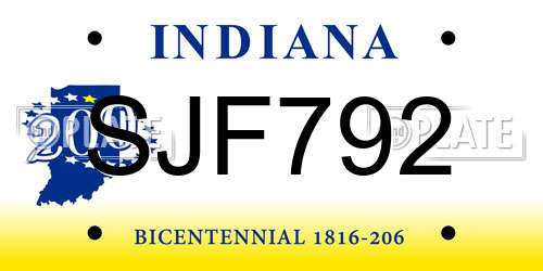 SJF792 Indiana License Plate