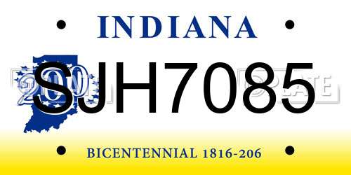 SJH7085 Indiana License Plate
