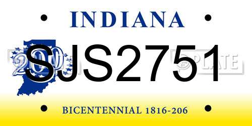 SJS2751 Indiana License Plate