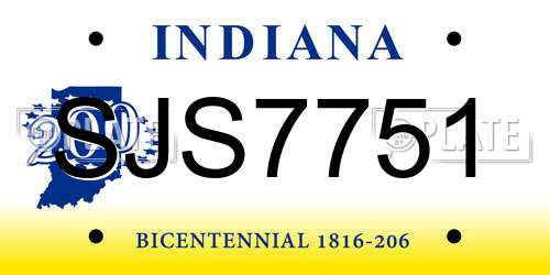 SJS7751 Indiana License Plate