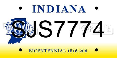 SJS7774 Indiana License Plate