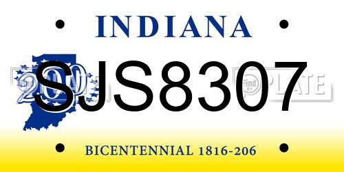 SJS8307 Indiana License Plate