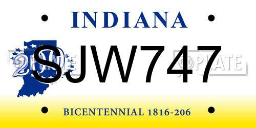 SJW747 Indiana License Plate