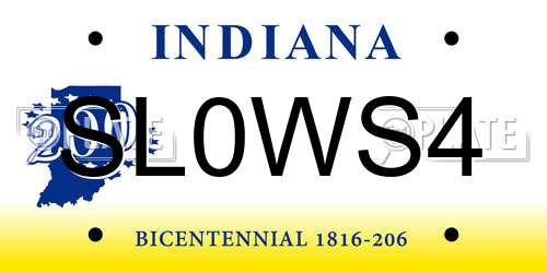 SL0WS4 Indiana License Plate
