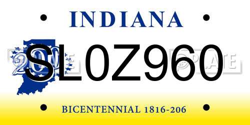 SL0Z960 Indiana License Plate