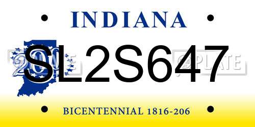 SL2S647 Indiana License Plate