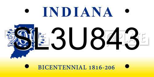 SL3U843 Indiana License Plate
