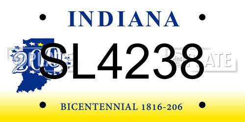 SL4238 Indiana License Plate
