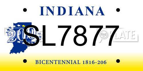 SL7877 Indiana License Plate