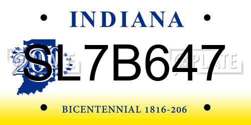 SL7B647 Indiana License Plate