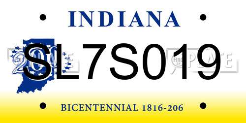 SL7S019 Indiana License Plate