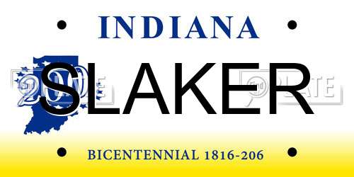 SLAKER Indiana License Plate