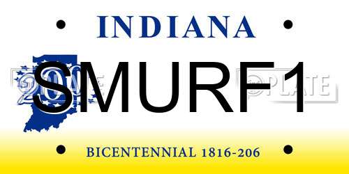 SMURF1 Indiana License Plate