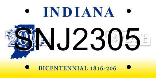 SNJ2305 Indiana License Plate