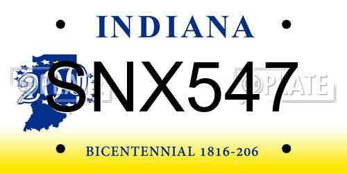 SNX547 Indiana License Plate