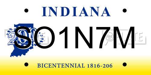 SO1N7M Indiana License Plate