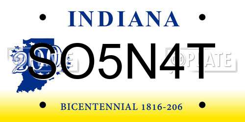 SO5N4T Indiana License Plate