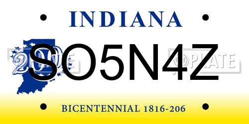SO5N4Z Indiana License Plate