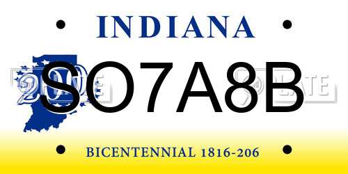 SO7A8B Indiana License Plate