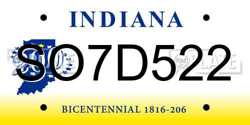 SO7D522 Indiana License Plate