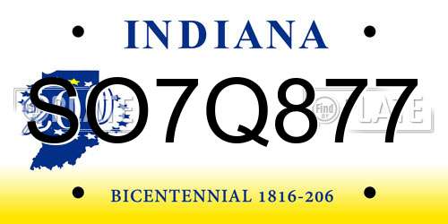 SO7Q877 Indiana License Plate
