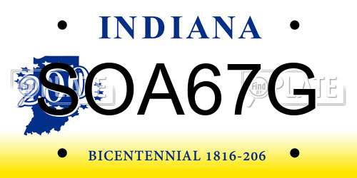 SOA67G Indiana License Plate