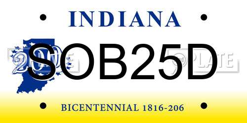 SOB25D Indiana License Plate